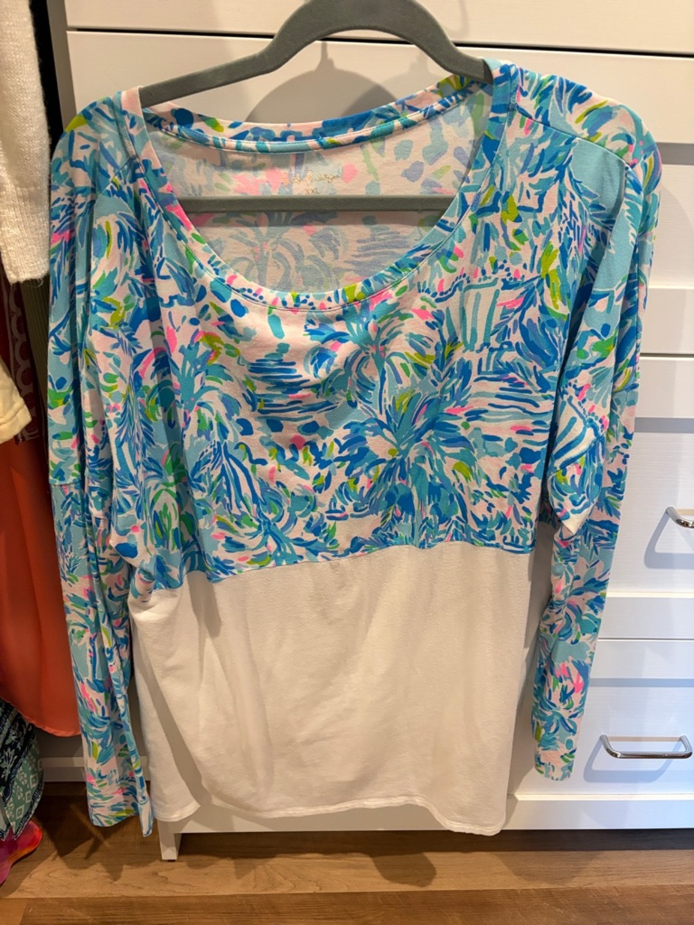 Lilly Pulitzer Women's Blue Printed Long-Sleeve Colorblock Top